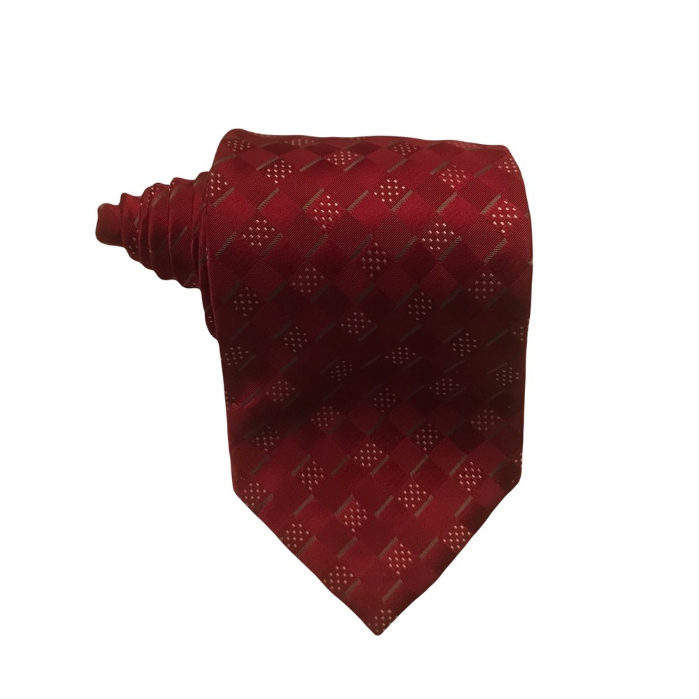 GIORGIO ARMANI square print 100% silk tie Cravette burgundy handmade in Italy